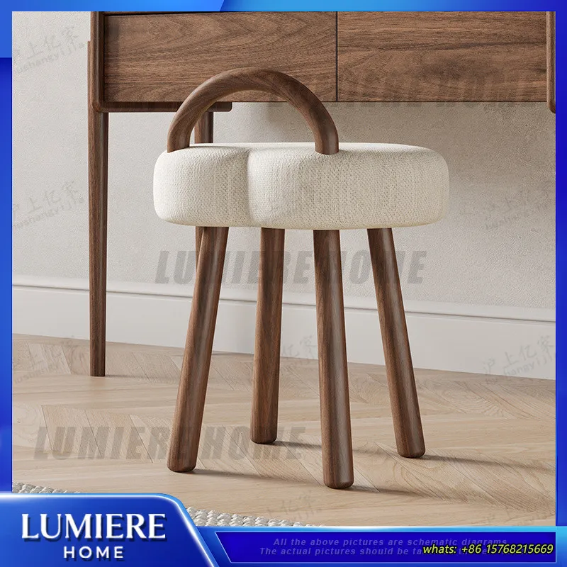 

Cream Style Bedroom Dressing Stool Luxury Solid Wood Lounge Chair Dining Room Small Single Seat Creative Cloud Shape Study