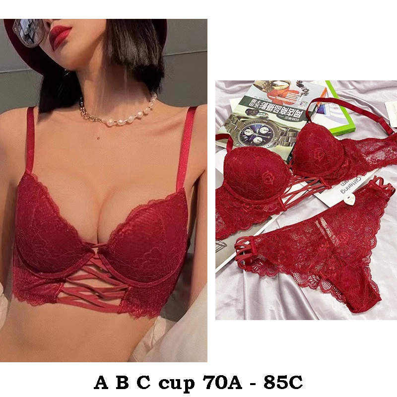 

high quality sexy women bras and brief set push up A B C cup lace comfortable wire summer lingerie underwear black white red