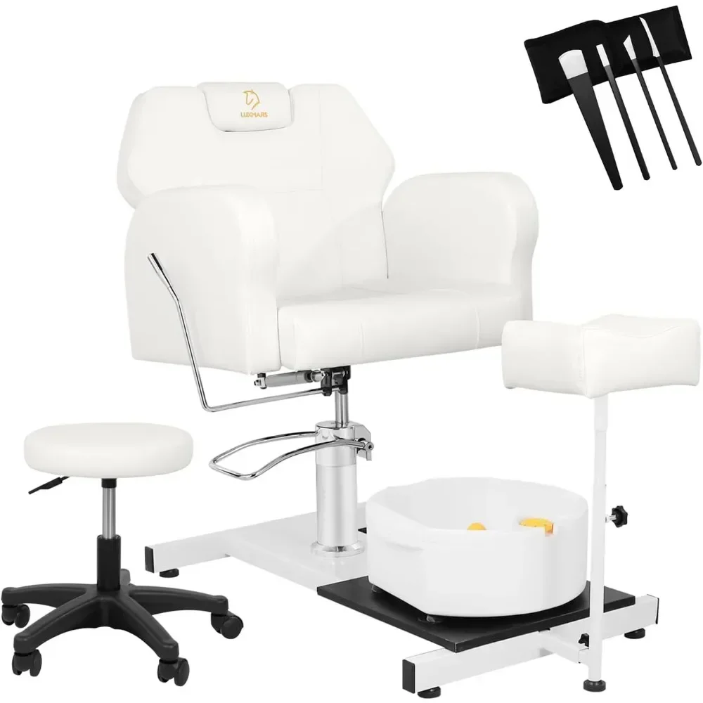 Pedicure Chair Station, 360° Rotation Hydraulic Adjustable Height Pedicure Chair No Plumbing Unit Station with Foot Basin White