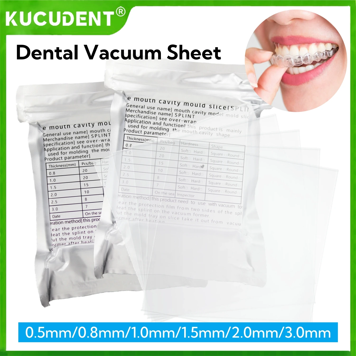 

Dental Thermoforming Sheet Set Soft/Hard Splint Retainer Material 0.5-3.0mm Thickness Vacuum Forming Sheets for Orthodontic
