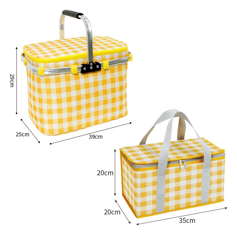 Retro Pastoral Lunch Bag Folding Outdoor Camping Picnic Food Thermal Insulated Cooler Storage Basket Drink Snack Keep Fresh Bag