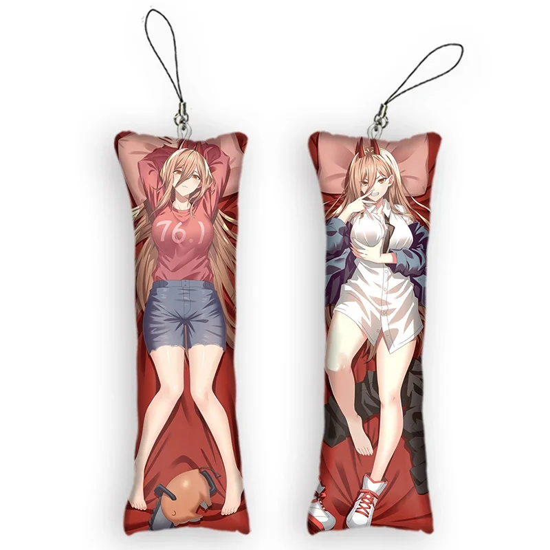 Dakimakura  Mini Keychain Anime Chainsaw Man Power Double-Sided Printed Small Pillow Pendant Cute Otaku Keychain Bag Ornament