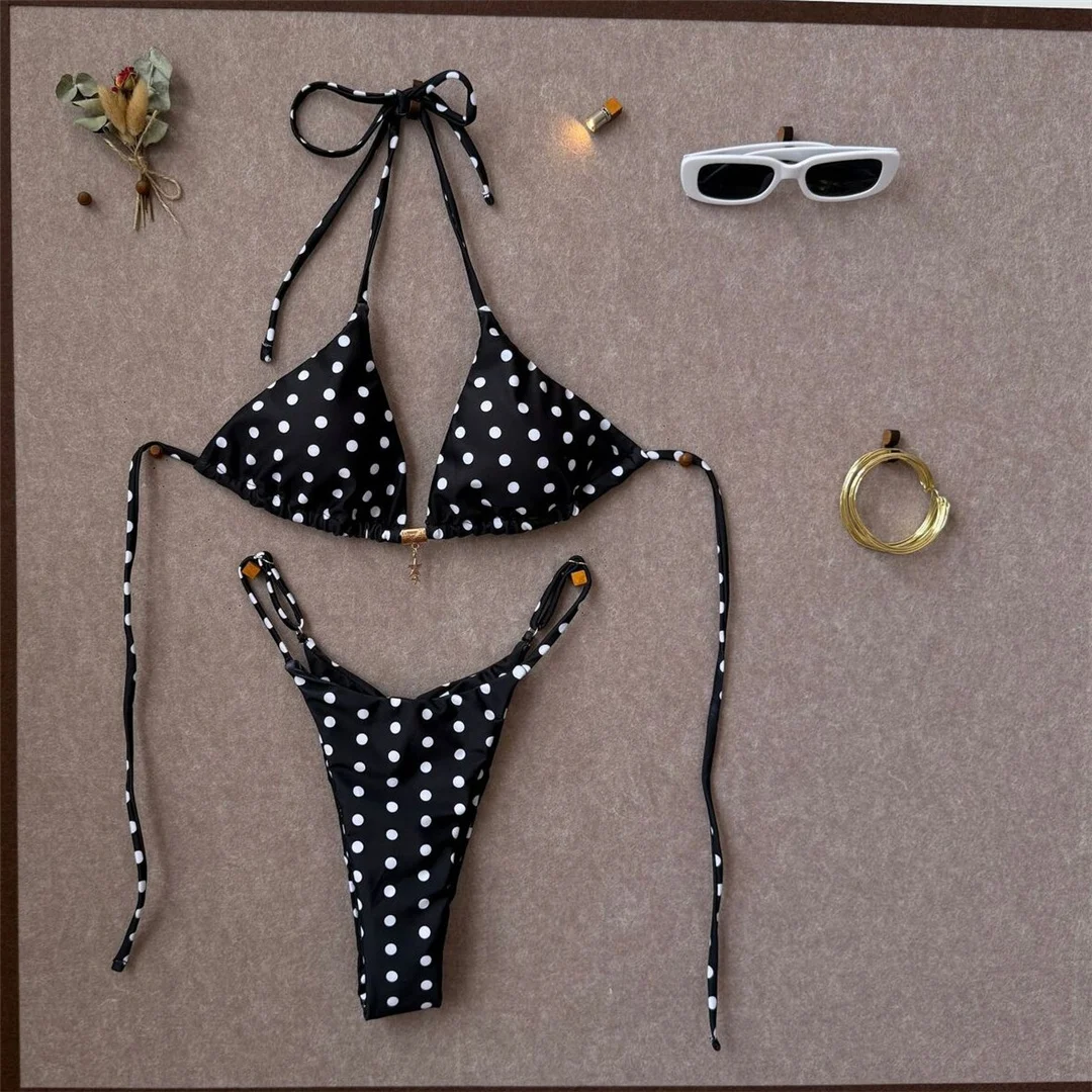 Polka Dot Neckholder-Bikini Damen-Badeanzug zweiteiliger Bikini-Set mit Scrunch-Butt-Polsterung Badebekleidung Badeanzug V8124 – Detail 5