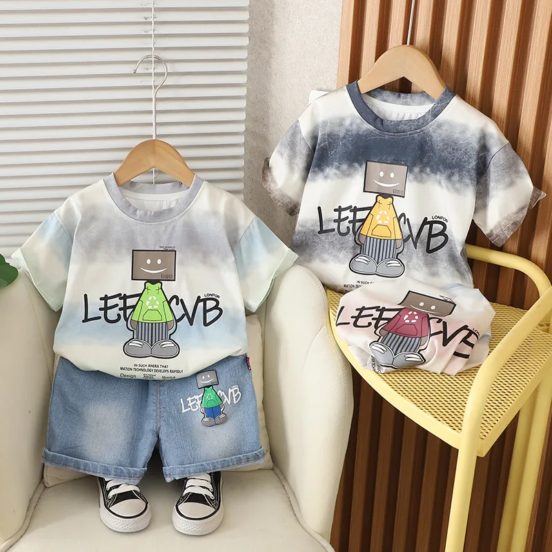

Boys Clothing Sets Summer 2025 Children Casual T-shirts Denim Shorts 2pcs Sports Suit For Baby Cotton Outfits Kids Tracksuits 5Y