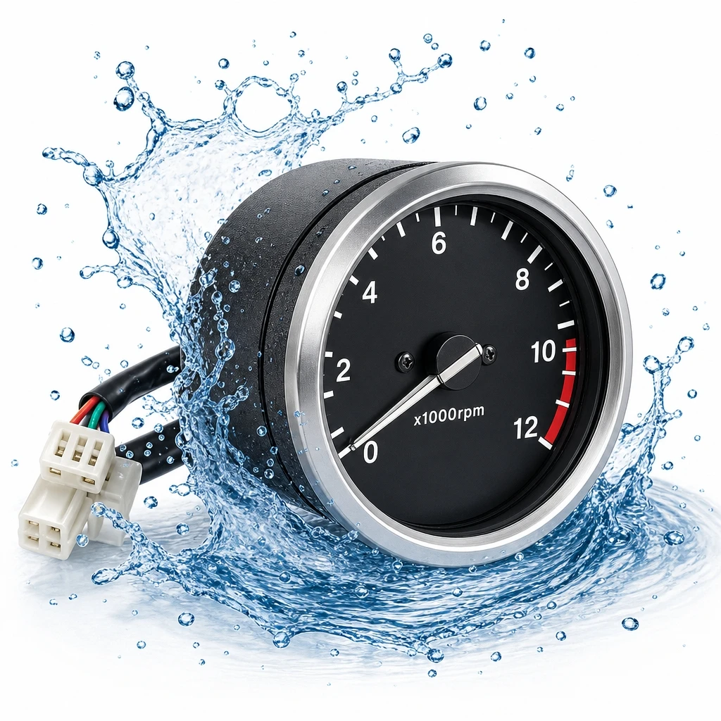 Universal 12V Round Retro Motorcycle LCD Speedometer Tachometer Odometer Fuel Level Gauge Modified Digital Instrument For Cafe R view 3