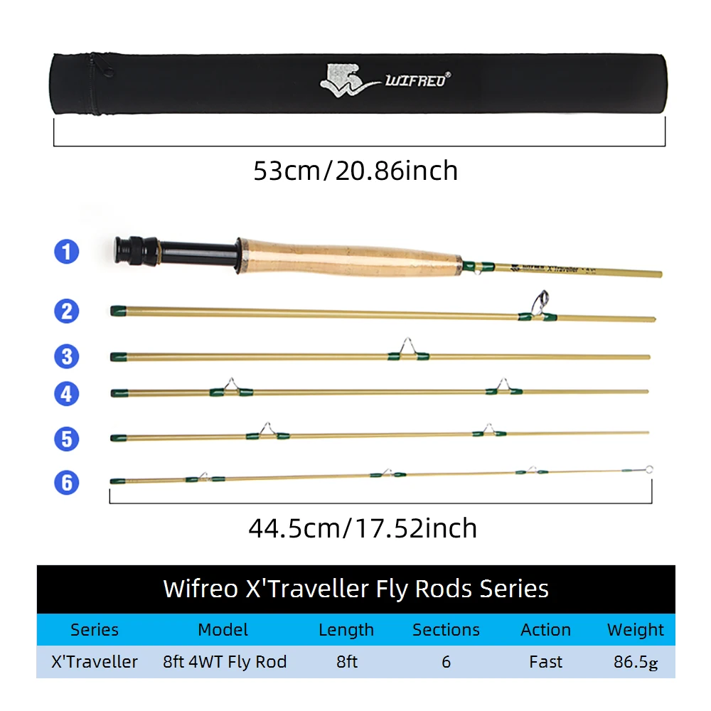 Vampfly 4wt 8ft 6 Abschnitte Kohle faser Fliegen rute tragbare Reise Fliegen rute schnelle Aktion Angelrute Forelle Angel gerät – Detail 2