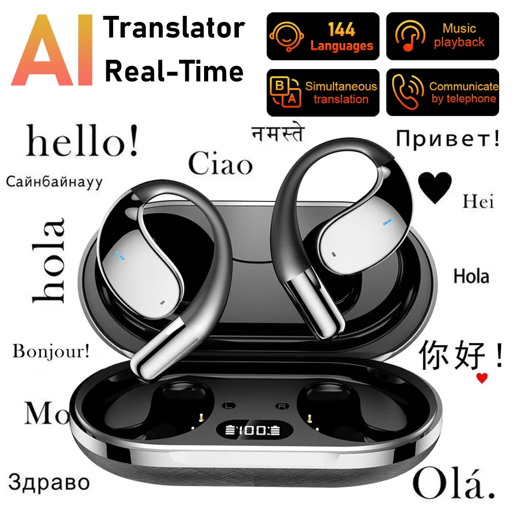 144 Languages Real Time Translator Earbuds Wireless BT Translation Earphones Noise Cancelling Language Translation Devie