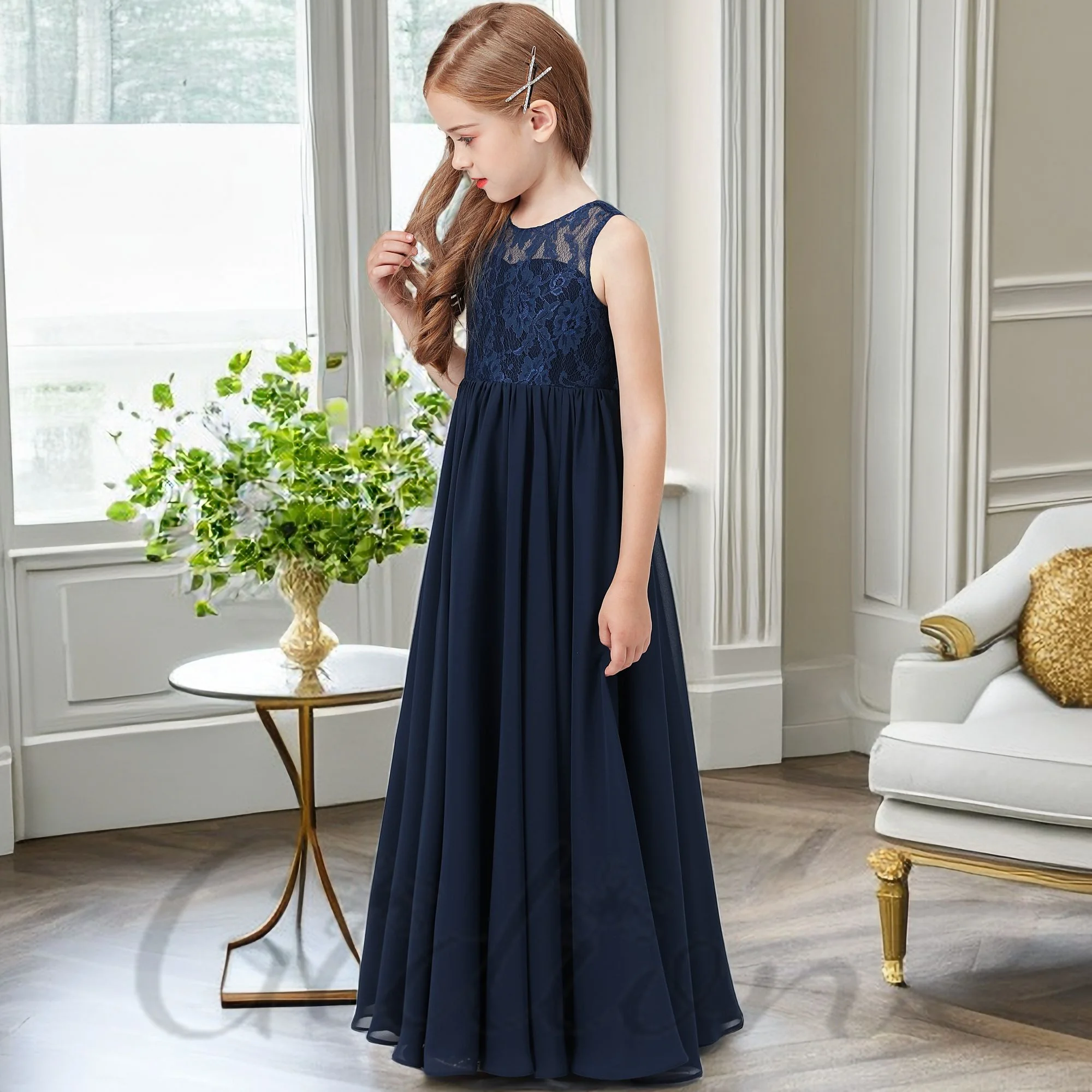 Robe de Demoiselle d'Honneur en Mousseline de Soie pour Enfant, Tenue de Cérémonie, de Concours, de Mariage, d'Anniversaire, de Soirée, de Banquet, de Bal, de Tous Événements