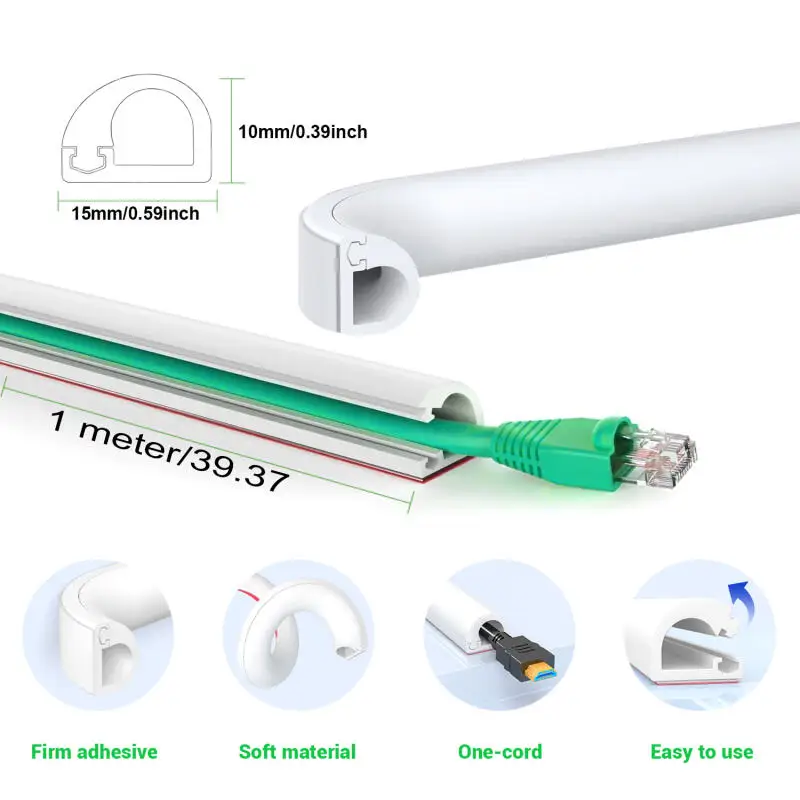 1M Self-Adhesive PVC Floor Cable Protector, Flexible Cord Cover Sheath for Indoor Wires, Safety Ramp, Easy Install Cable Hider