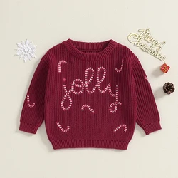 Toddler Baby Girl Boy Christmas Sweater Cute Letter Cane Embroidery Infant Newborn Knitted Sweatshirt Warm Winter Clothes