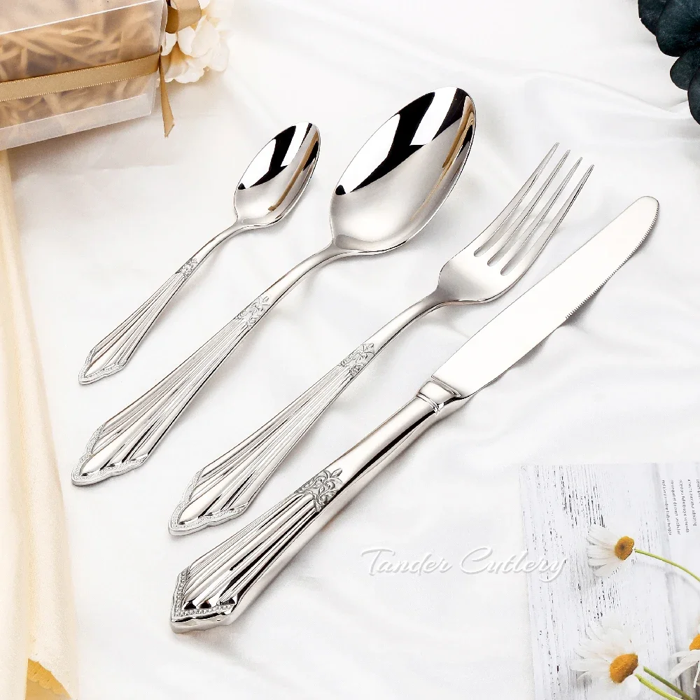 4/24 Pieces Luxury Gold Cutlery Set Vintage Western Stainless Steel Gold Plated Tableware Black Dinnerware Knife Fork Spoon Set