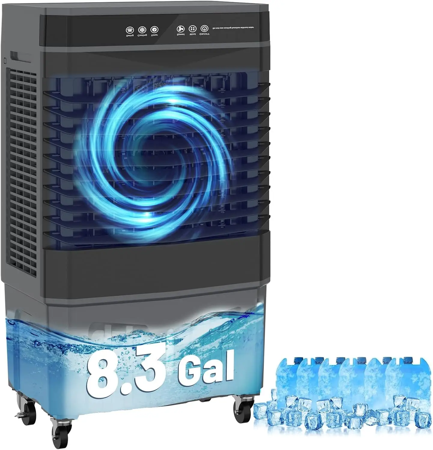 

8.3 Gal Evaporative Air Cooler, 2800 CFM Swamp Cooler with Large Water Tank, 120° Oscillation, 3 Wind Speeds, Glass Top