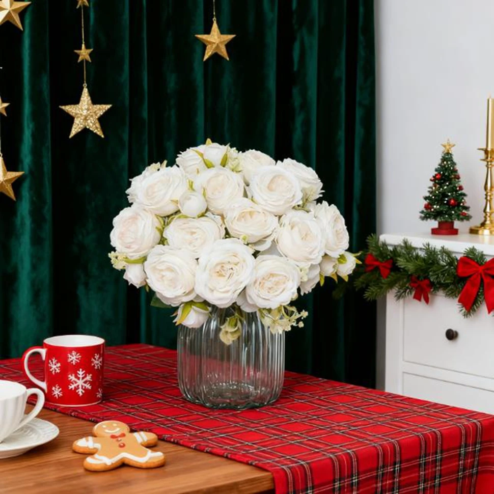 

Artificial Flower Silk Peony Vase Bouquet Drawing Room Home Photograph Decor Outdoor Garden Wedding High Quality DIY Bride Gifts