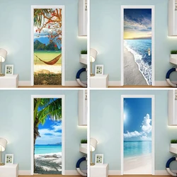 Beach Door Stickers Nature scenery 3d wallpaper Self-adhesive Bedroom decoration Entrance Family wall decals