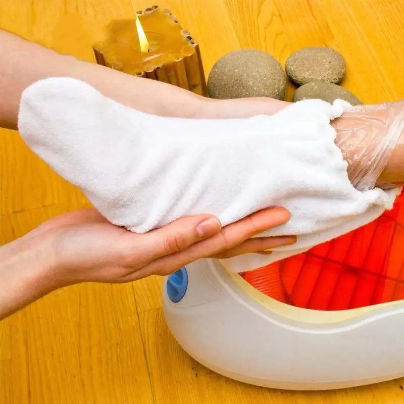 1 par luvas de cuidados de isolamento flanela abertura elástica proteção de unhas terapia de mão luvas de cera de parafina aquecedores reutilizáveis para mulher