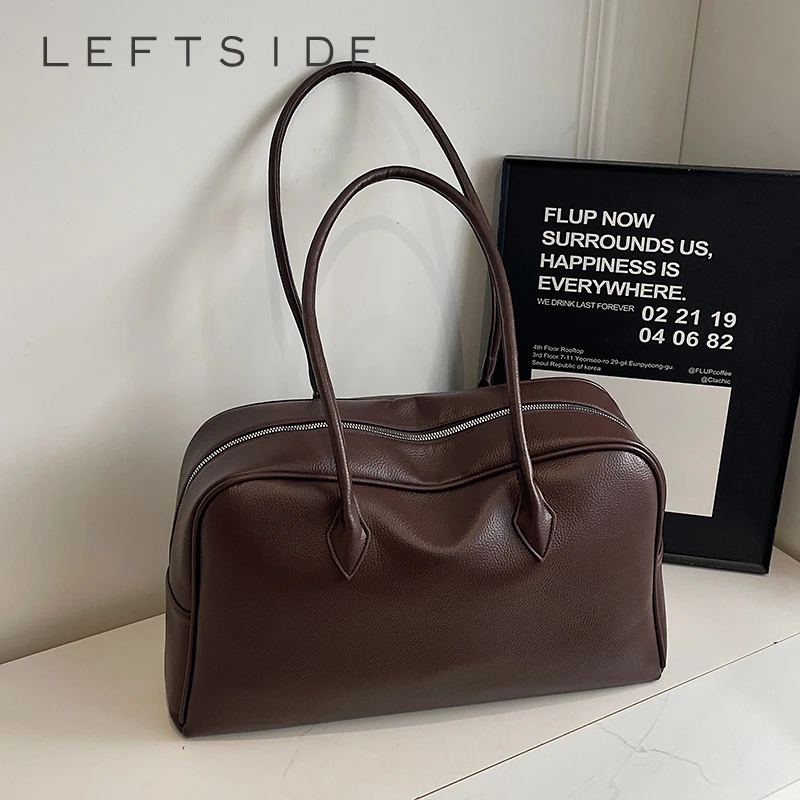 

LEFTSIDE High-capacity PU Leather Shoulder Bags for Women 2025 Luxury Designer Tote Bag Females Brand Retro Simple Handbags