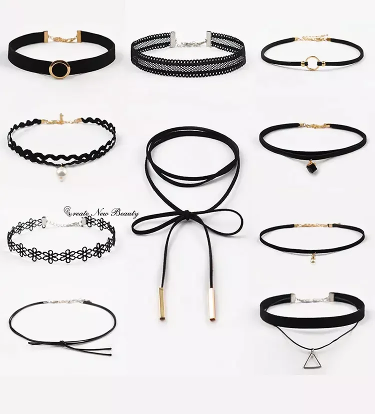 6-piece Set Korean Velvet Choker Necklace for Women Vintage Sexy Lace Necklace with Pendant Gothic Girl Neck Jewelry Accessories