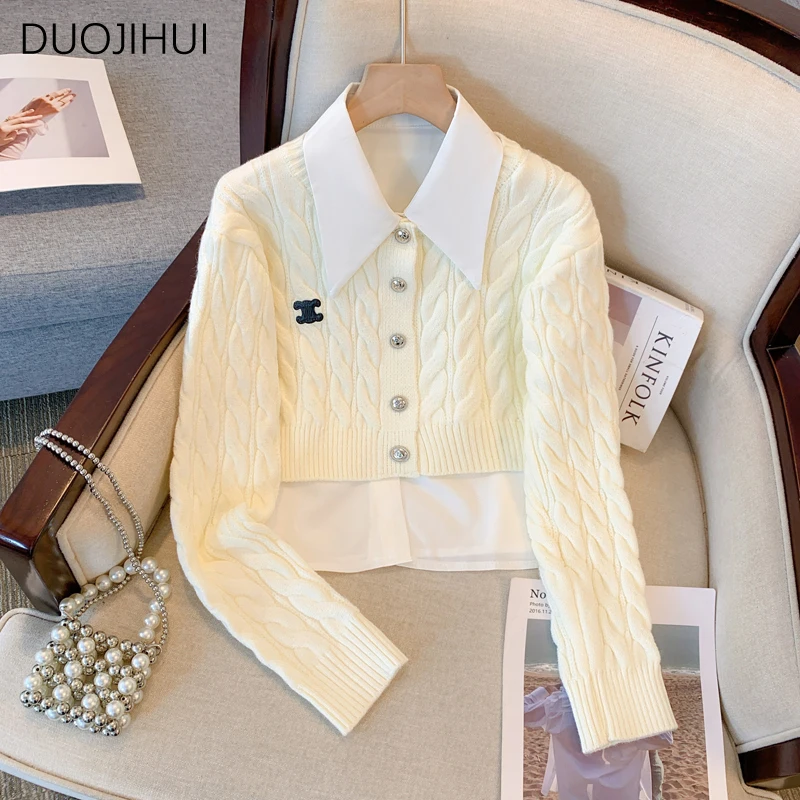 DUOJIHUI Two Piece Chic Striped Autumn Casual Female Cardigan Basic Simple Shirt Fashion Single Breasted Sweater Women Cardigan