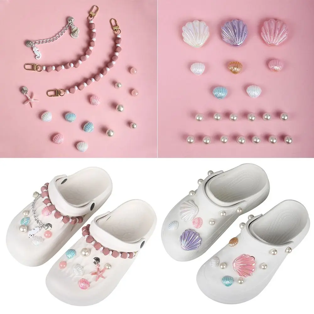 

For Croc Shoes Charms Chain Shell Diamond Accessories Set DIY Shoes Buckle Decorations Woman Kids Gifts