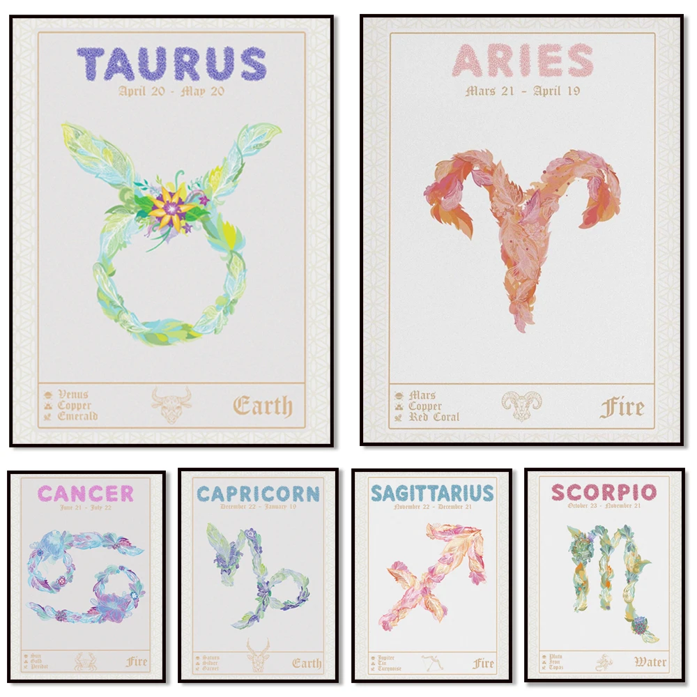 Constellation Leo Virgo Libra Aries Pisces Wall Art Canvas Painting Nordic Posters And Print Wall Pictures For Living Room Decor