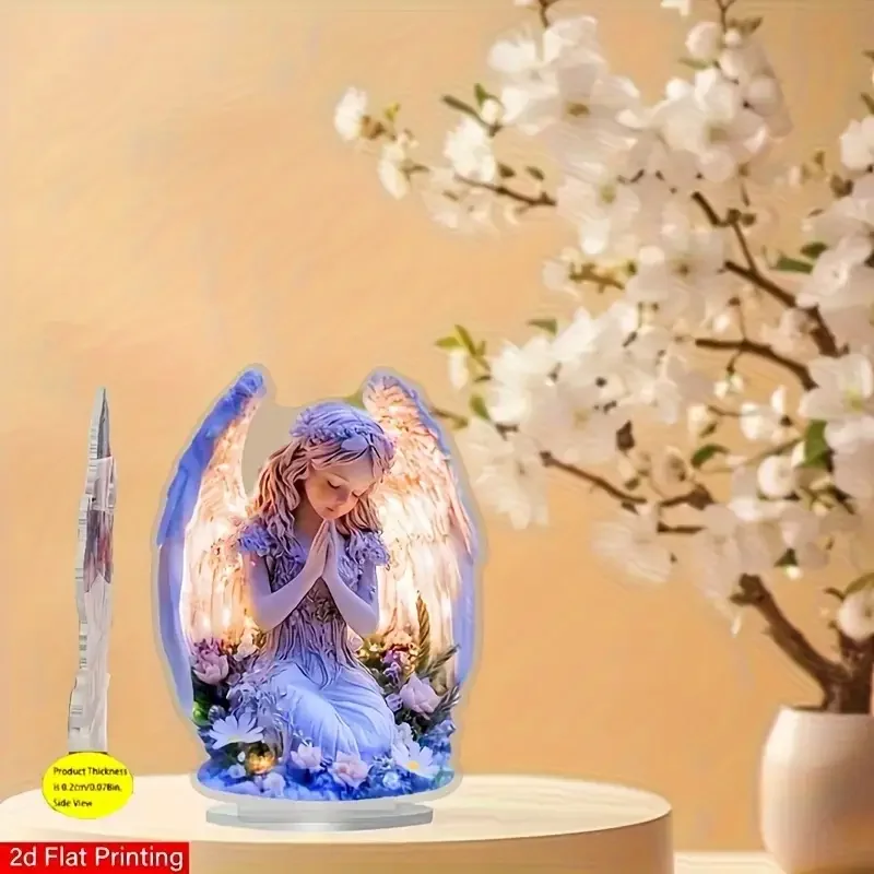 مهدئ مشع الصلاة الملاك 2D تمثال أكريليك سطح المكتب الديكور مناسبة للمنزل والكنيسة والزفاف هدية روحانية مثالية