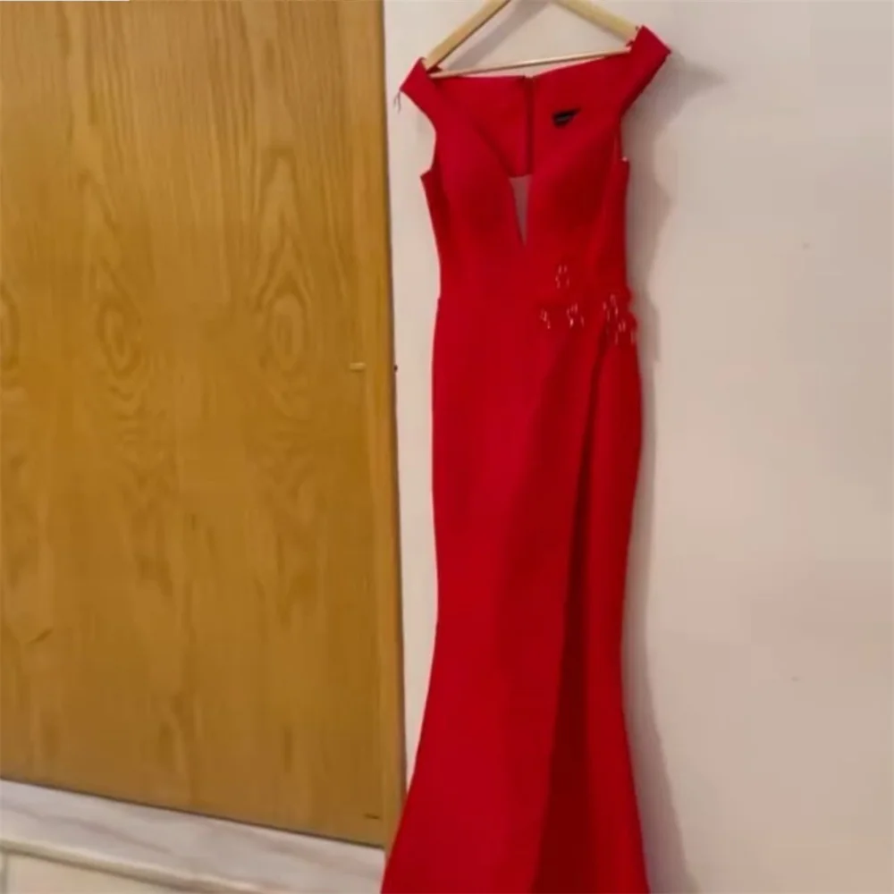 

Customized Formal Dress Saudi Arabia Evening Shoulder Girdle Column Floor Length Skirts Bead Bespoke Occasion Dresses Prom Gown