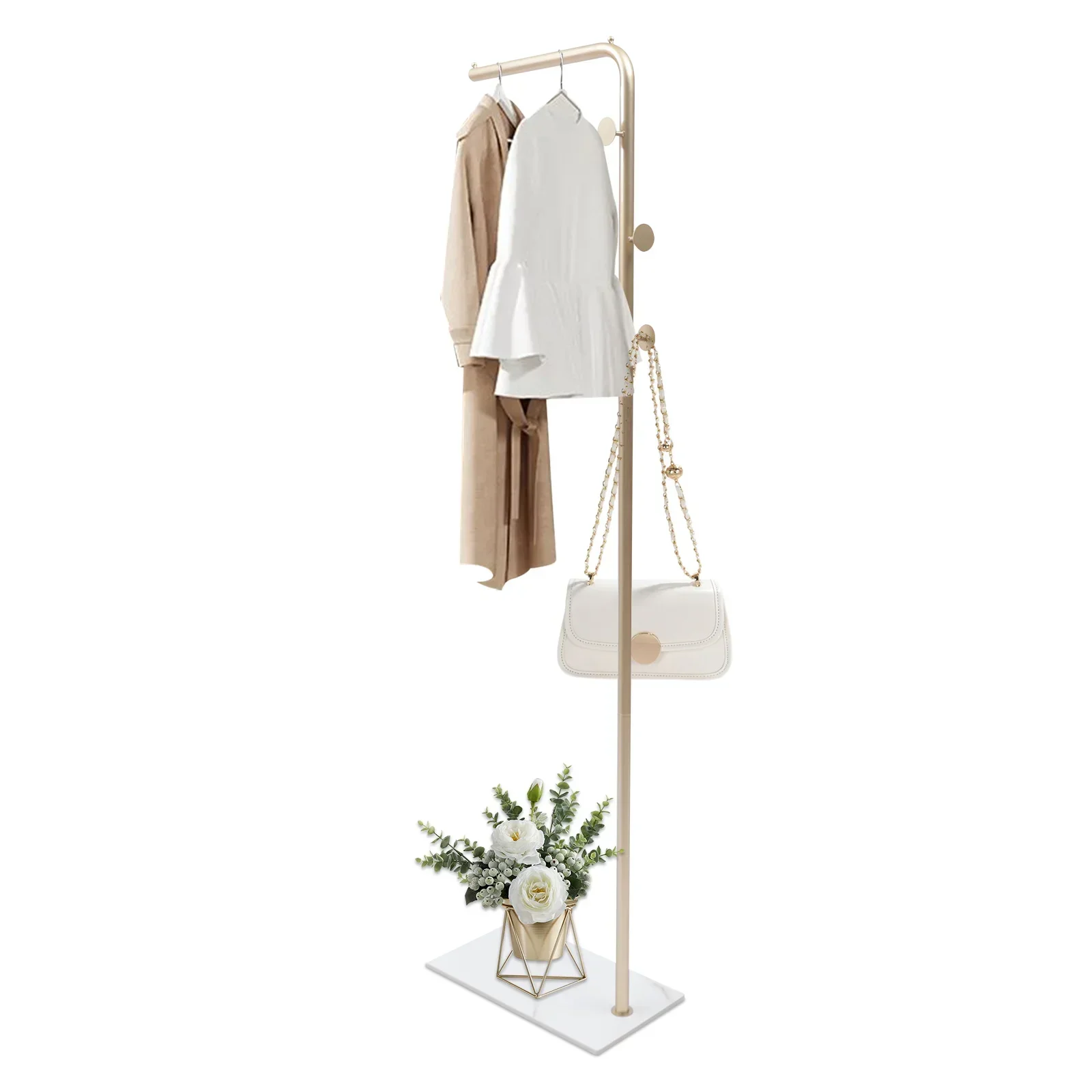 

Freestanding Clothes Rack Coat Hanger Modern Gold Clothes Bags Organizing Stand