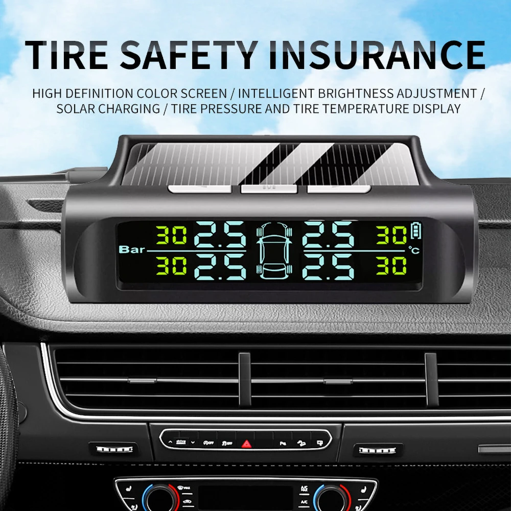 Car Security Alarm Systems Tire Pressure Monitoring Temperature Warning Electronic Clock Solar TPMS Portable Exteral Display