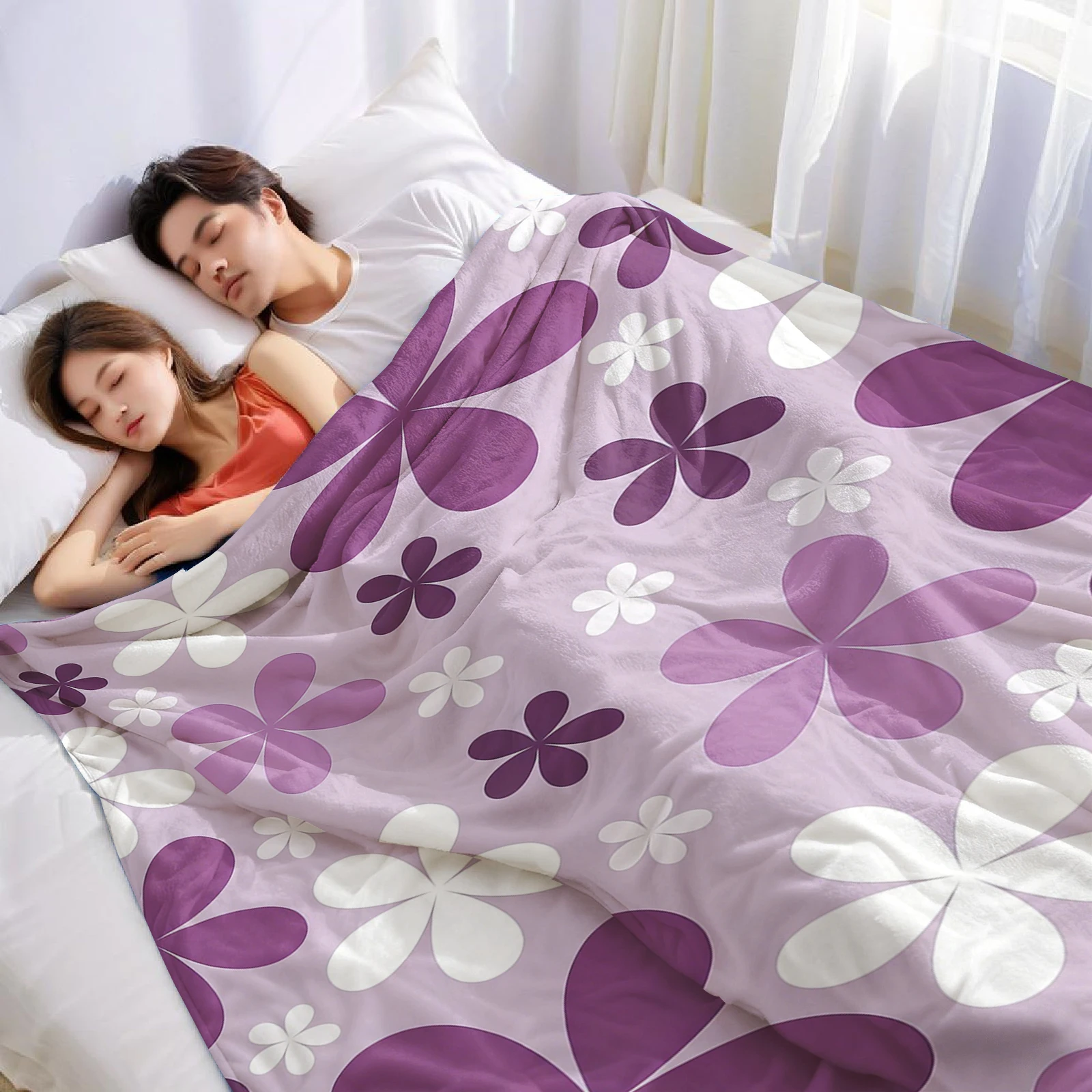 Lilac Petal Flower Halloween Flannel Fleece Blanket Fluffy Warm Cozy Throw for Sofa Bedroom Home Holiday Decoration Gift