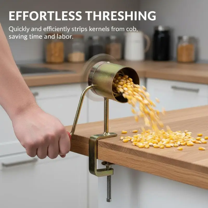 Manual Corn Thresher Tool with Rustic Hand Crank Design for Easy Peeling and Shucking