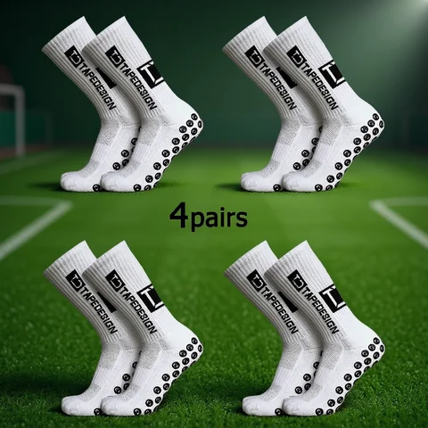 4Pairs/Lot 2024 New ANTI SLIP Tapedesign Football Socks Mid Calf Non-Slip Soccer Sport Cycling Sports Mens Sock EU38-45