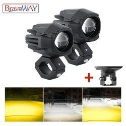 BraveWay White+Yellow LED Motorcycle Headlight/Fog Lights ATV UTV Motorbike Auxiliary Lamp Motorcycle Accessories 12V 24V