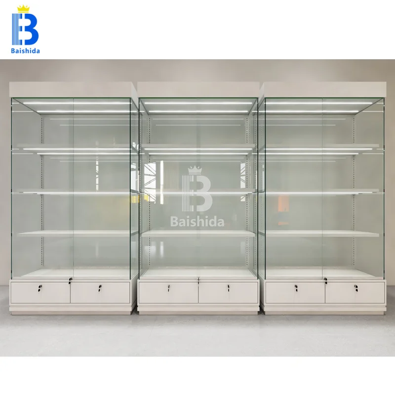 custom.Customizable Retail Store Accessories Wooden Cigar Shop Display Cabinet Adjustable Laminate Glass Showcase