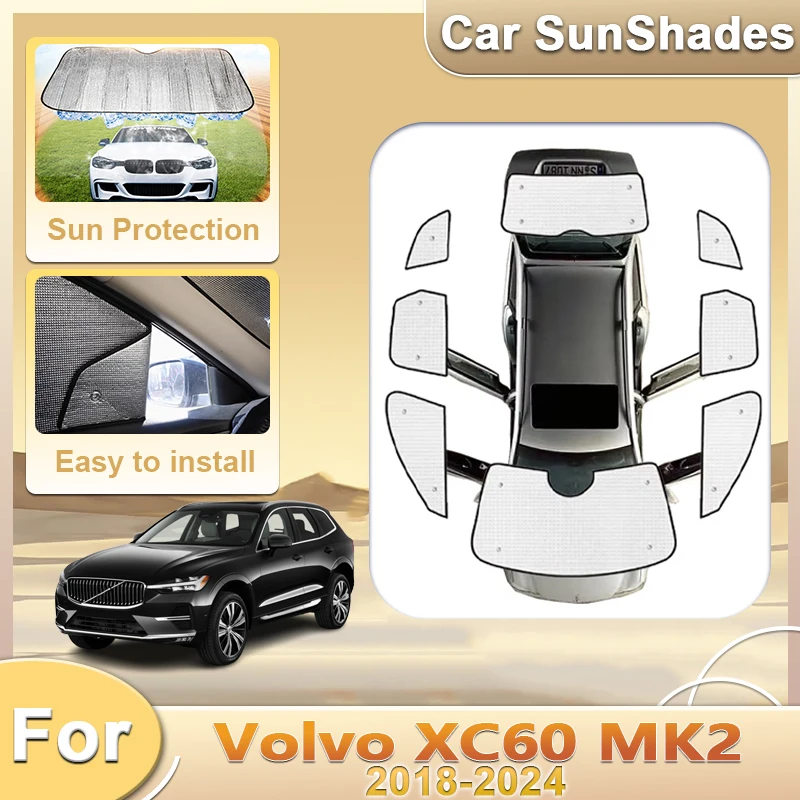 Sun Sunscreen For Volvo XC60 MK2 2018-2024 2019 2020 2021 2023 Reflector Shade Sun Visor Silver Sun Sunscreen Window Accessories