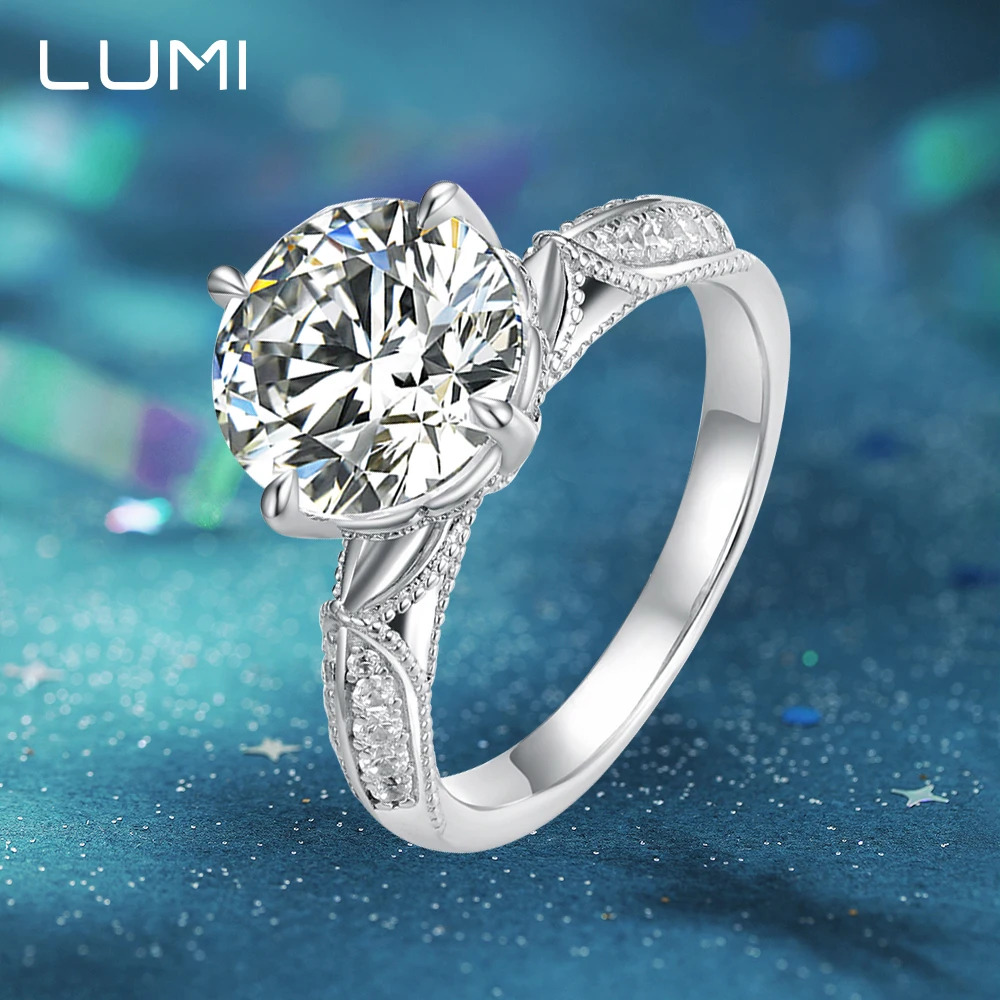 

Floral Engraved 925 Sterling Silver Ring 1CT D-Color Moissanite - Vintage Artisan-Crafted Motif Bands with Lab-Grown Diamond