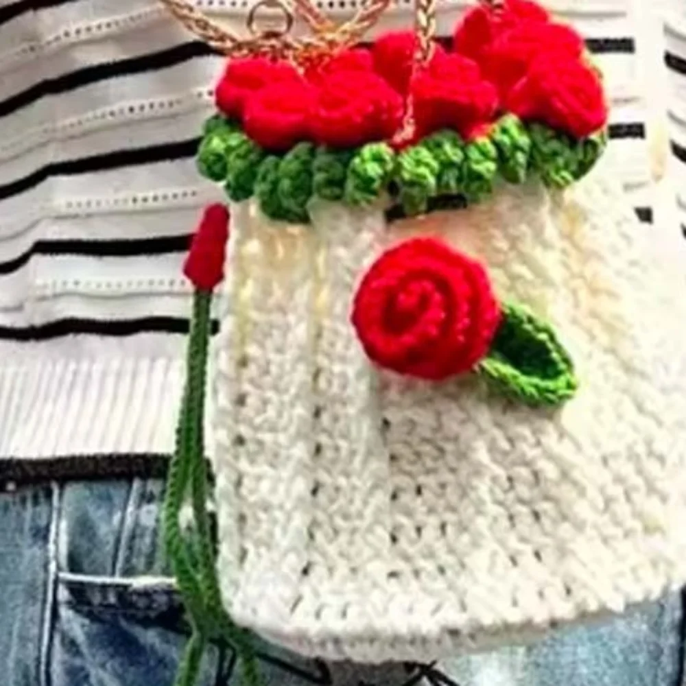 

Creative Bucket Pouch Material Kit Unfinished Soft Crocheted Bouquet Handbag Handmade Woven Craft Large Capacity