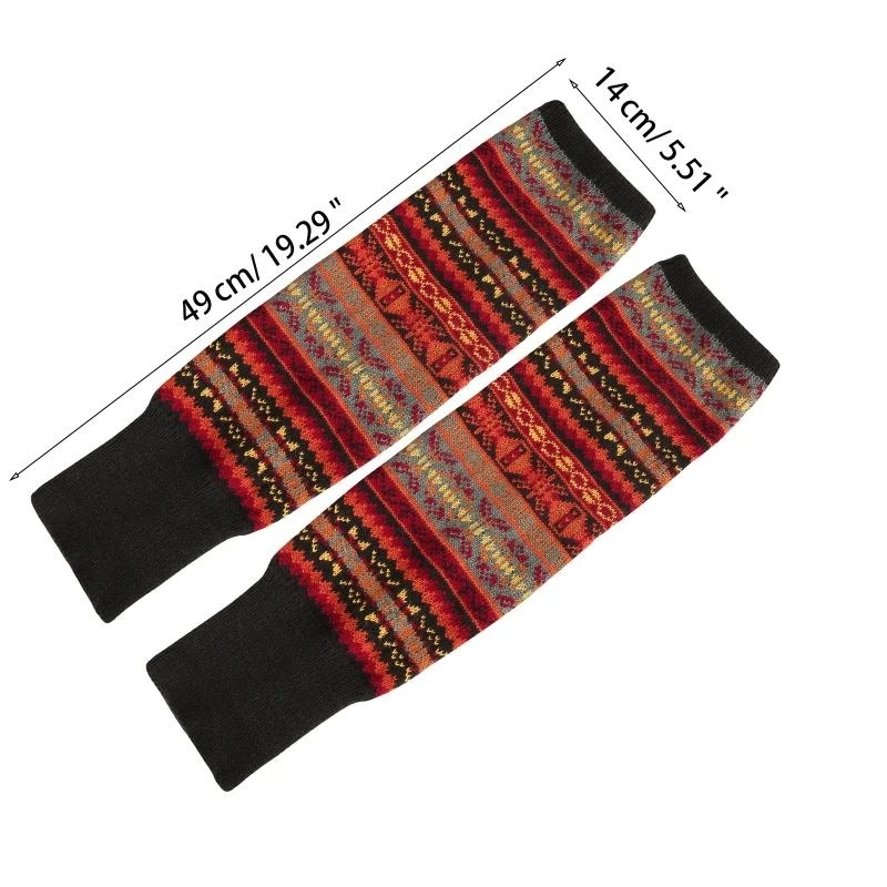 النساء البوهيمي نمط متماسكة فوق الركبة تدفئة الساق العرقية خمر متعدد الألوان مخطط أصفاد للأحذية عالية الرقبة (الأحذية طويلة