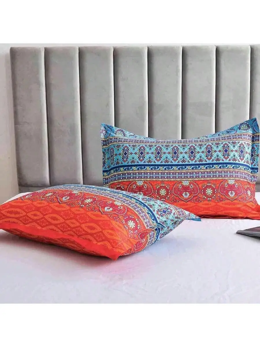

King Size Boho Print Microfiber Duvet Cover Set 3pcs Red Blue Retro Pattern Bedding