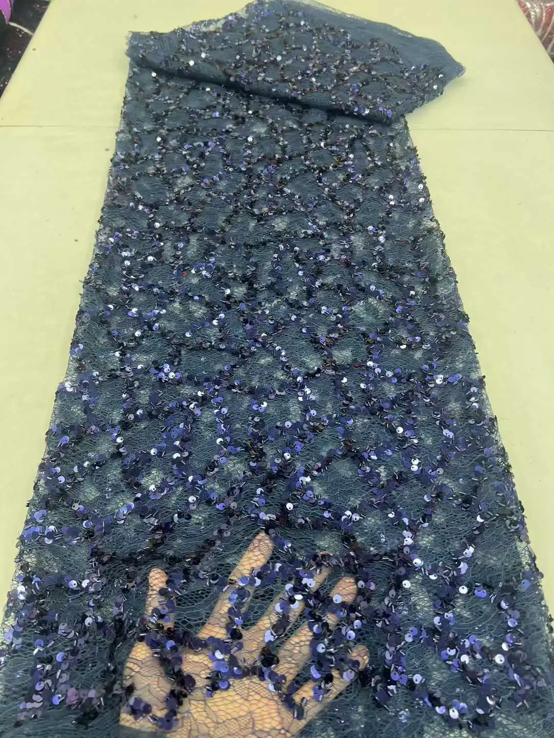 2026 High Quality Elegant Soft Tulle Sequined Lace Fabric with Stones for Wedding Evening Dress - Austria LatestNN5698_Z