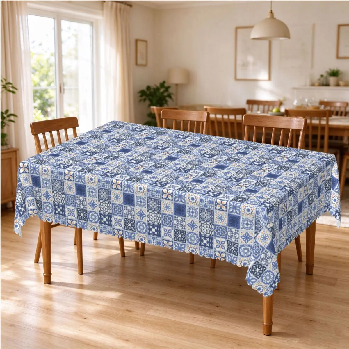 Blue Portuguese Tile Portugal Azulejo Flower Tablecloth Restaurant Kitchen Rectangular Tablecloth Festival Dining Table Cover