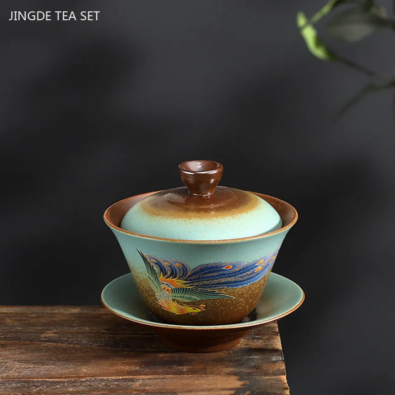 170ml Antique Ceramic Gaiwan Hand-made Portable Tea Infuser Chinese Tea Cup Traditional Tea Accessories Home Beauty Tea Bowl