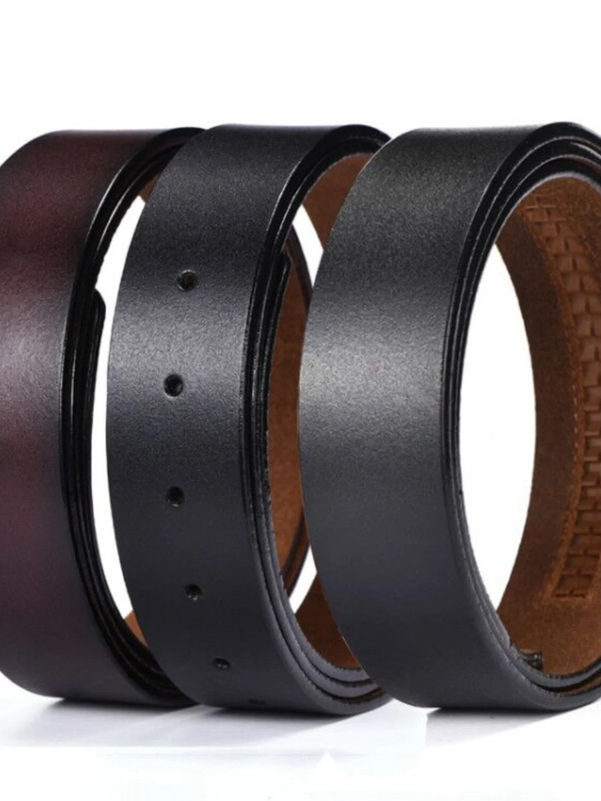 Genuine Pure Calfskin Belt Smooth Automatic Buckle No Hole No Head Men's Leather Belt Alloy Buckle Waist Belt for All Ages
