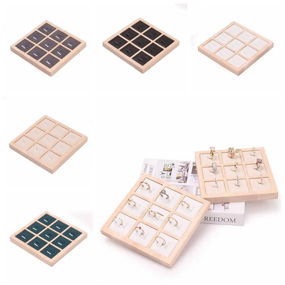 9 Grids Wooden Jewelry Show Props Jewelry Display Ring Holder Case Earrings Rings Organizer Ring Display Rack Solid Color