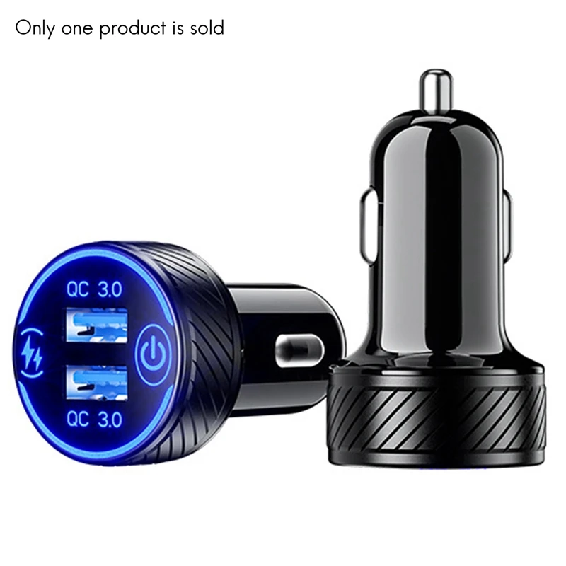 Car Charger, Fast Charge Car Charger Adapter, Dual QC3.0 Ports USB Car Phone Charger With Touch Switch And Blue LED