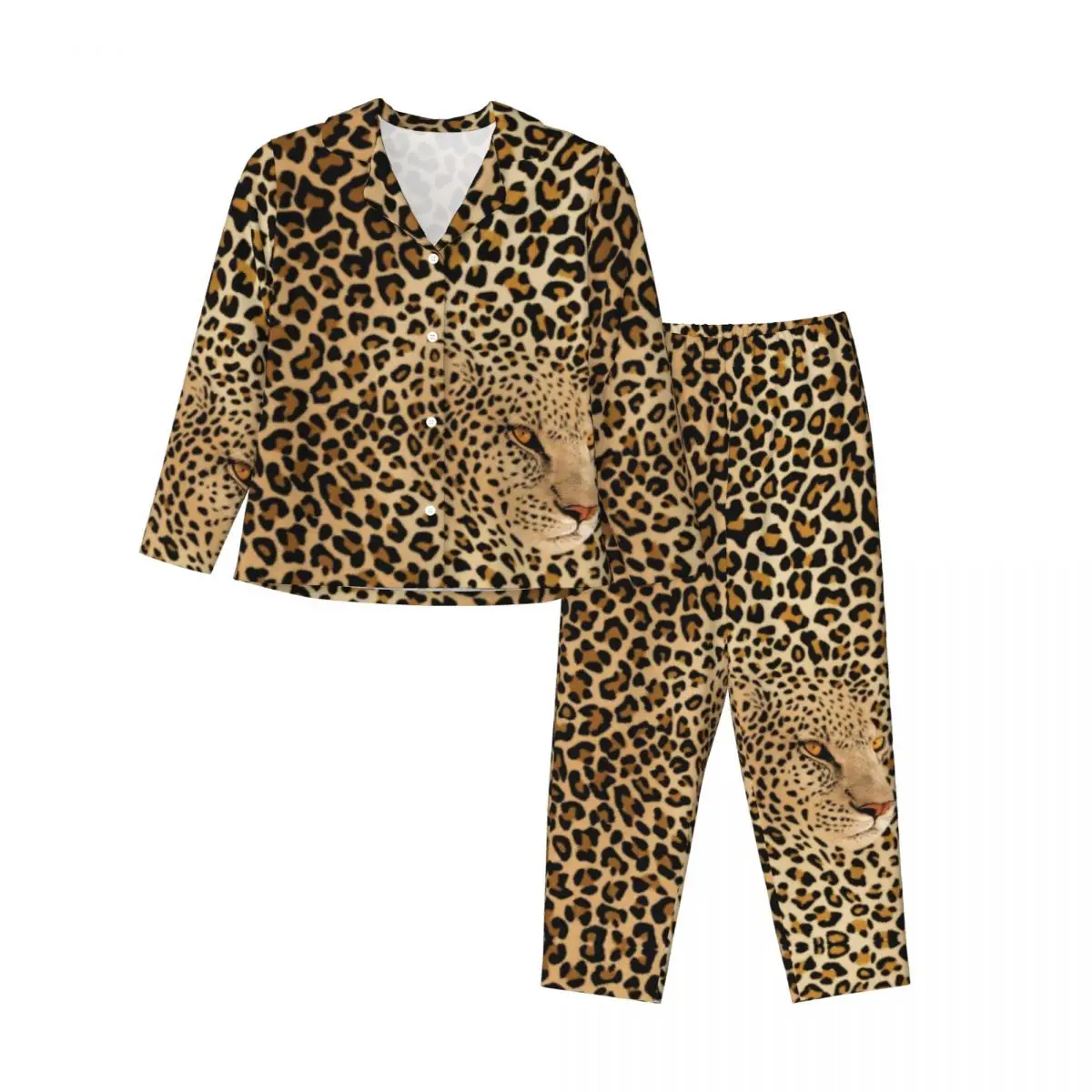 Cheetah Brown Pajamas Woman Hidden Leopard Graphic Kawaii Room Nightwear Autumn Two Piece Casual Oversized Custom Pajama Set