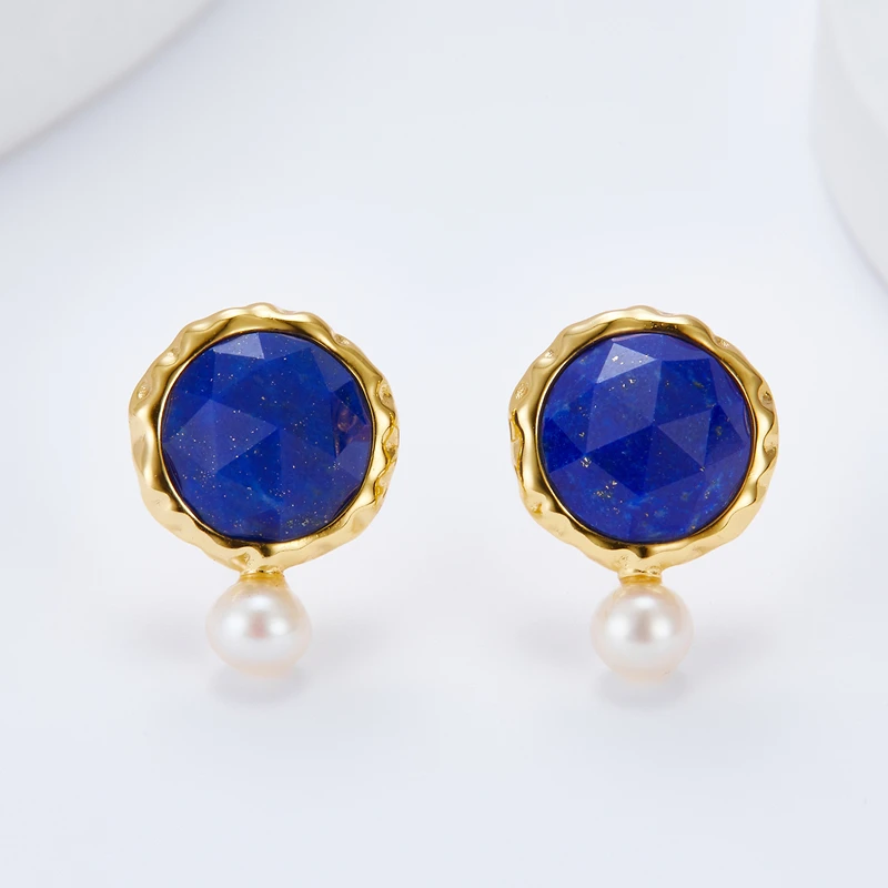 Natural Lapis Lazuli Pearl 925 Sterling Silver Small Earrings For Women 18K Gold Blue Stone Minimalism Chic Earrings 2023 New