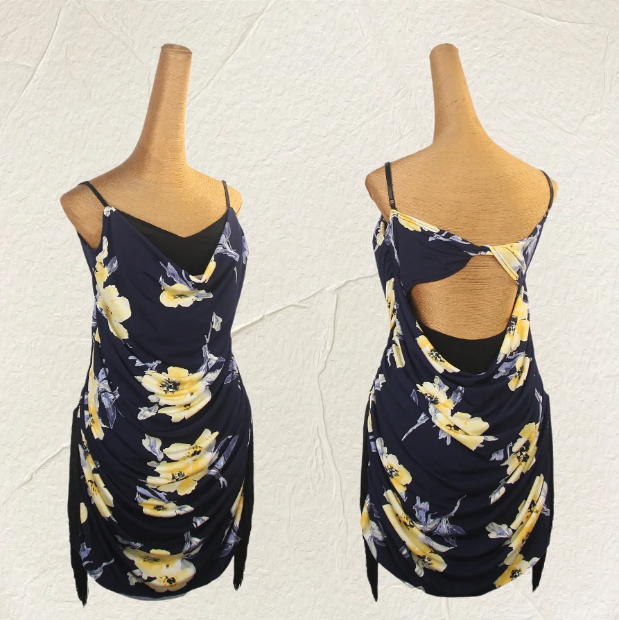 

2025 Latin dance performance costume adult high-end printed backless dress tango cha cha samba professional practice dress