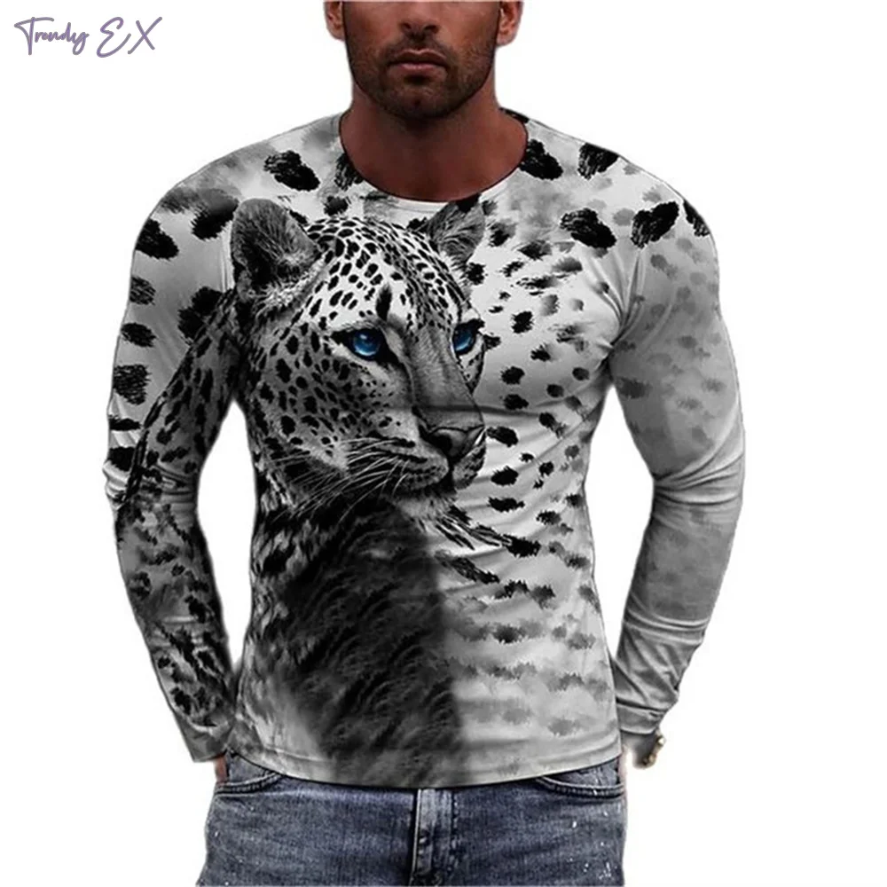 Cool 3D Tiger Print Men's T-Shirts Street Harajuku O-Neck Graphic T Shirts Tops Casual Sports Long Sleeve T Shirt Men Clothing