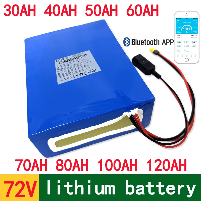 72v 30Ah 50Ah 60Ah 70Ah 80Ah 100Ah lithium ion battery with bluetooth BMS for 5000W scooter Motorcycle Forklift Crane truck