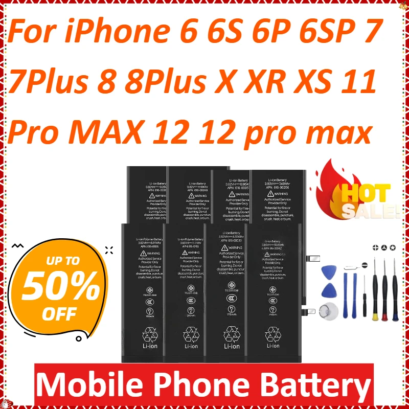 

For iPhone 6 6S 6P 6SP 7 7Plus 8 8Plus X XR XS 11 Pro MAX 12 12 pro max High-Capacity Replacement Mobile Phone Battery